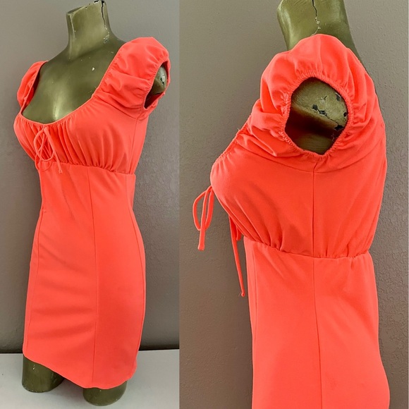 Sweet Neon Orange Babydoll Mini Dress Size Small As-Is - Picture 3 of 11